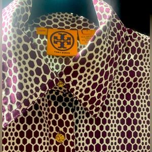 Tory Burch long sleeve signature gold button down woven shirt